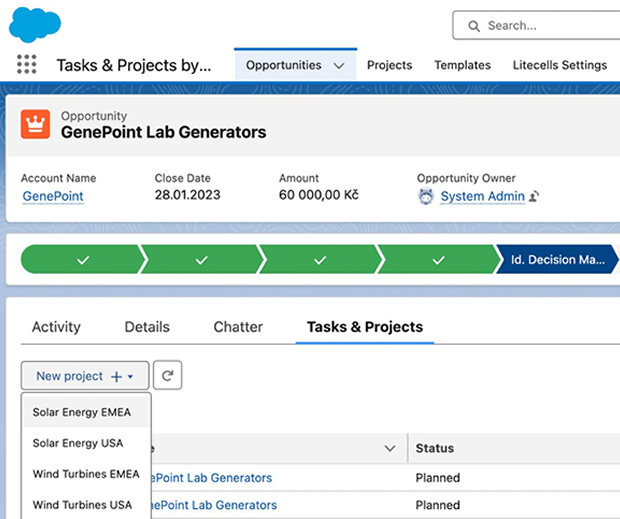 tasks and projects for salesforce UI