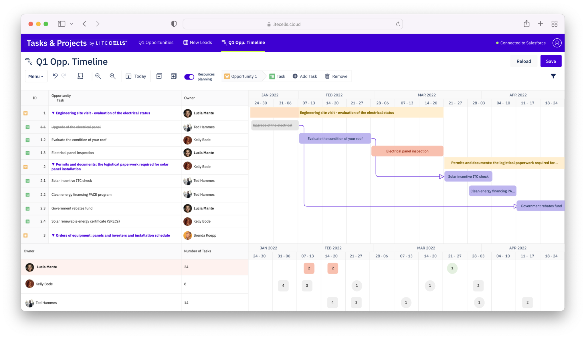 tasks and projects for salesforce timeline gantt