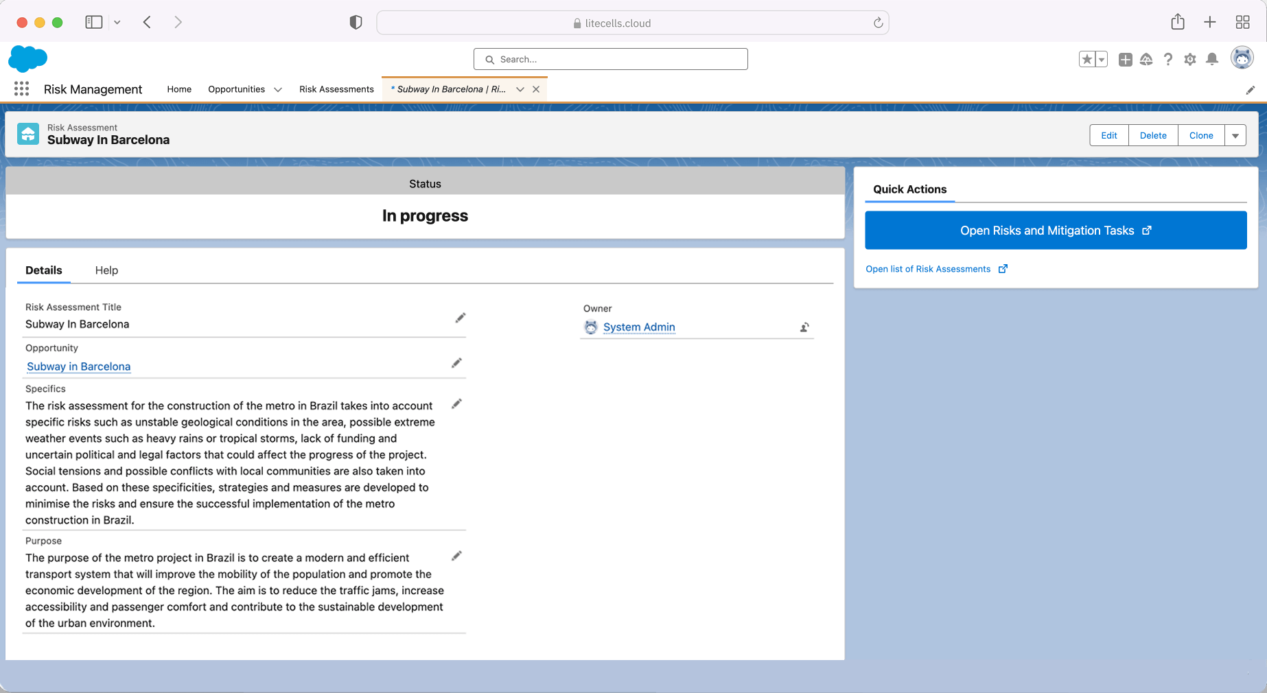 Salesforce- integrated risk management with Litecells